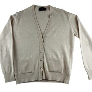 The Gleneagles Scotland Elegant Cream 100% Cashmere Cardigan 2-pocket Sweater 40